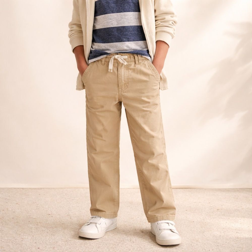 Cat & Jack Boys Khaki Uniform Pants Size 6 Elastic Waist Straight Leg Tan
